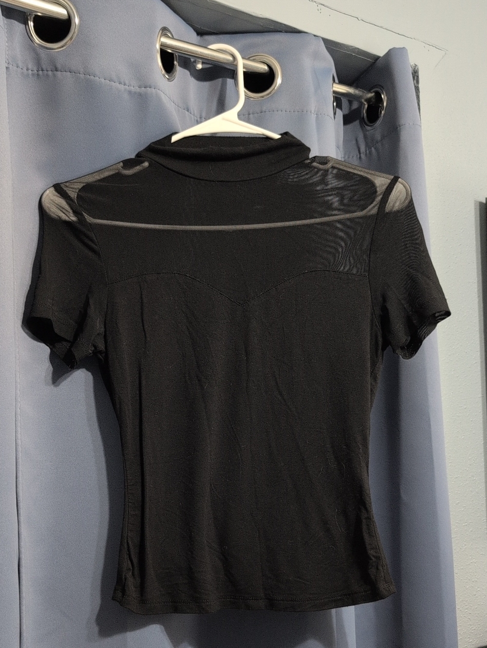 SHEIN Black Short Sleeve Top with Sheer Mesh Yoke